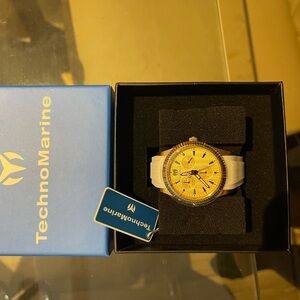 Technomarine Watch with Gold Dial and White Strap